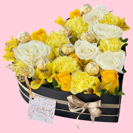 Love Heart Box - Mixed Blooms (Daily available blooms) - Magic World Flowers