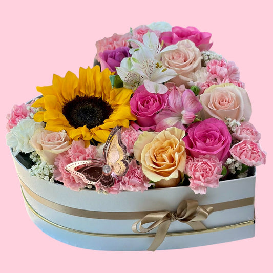 Love Heart Box - Mixed Blooms (Daily available blooms) - Magic World Flowers