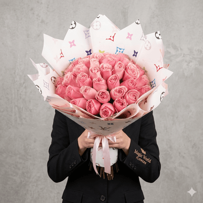 Lux Ramo Buchon - Pink Roses - Magic World Flowers