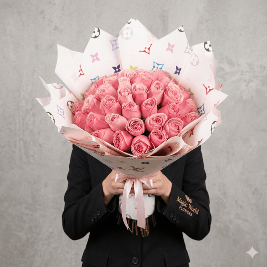 Lux Ramo Buchon - Pink Roses - Magic World Flowers