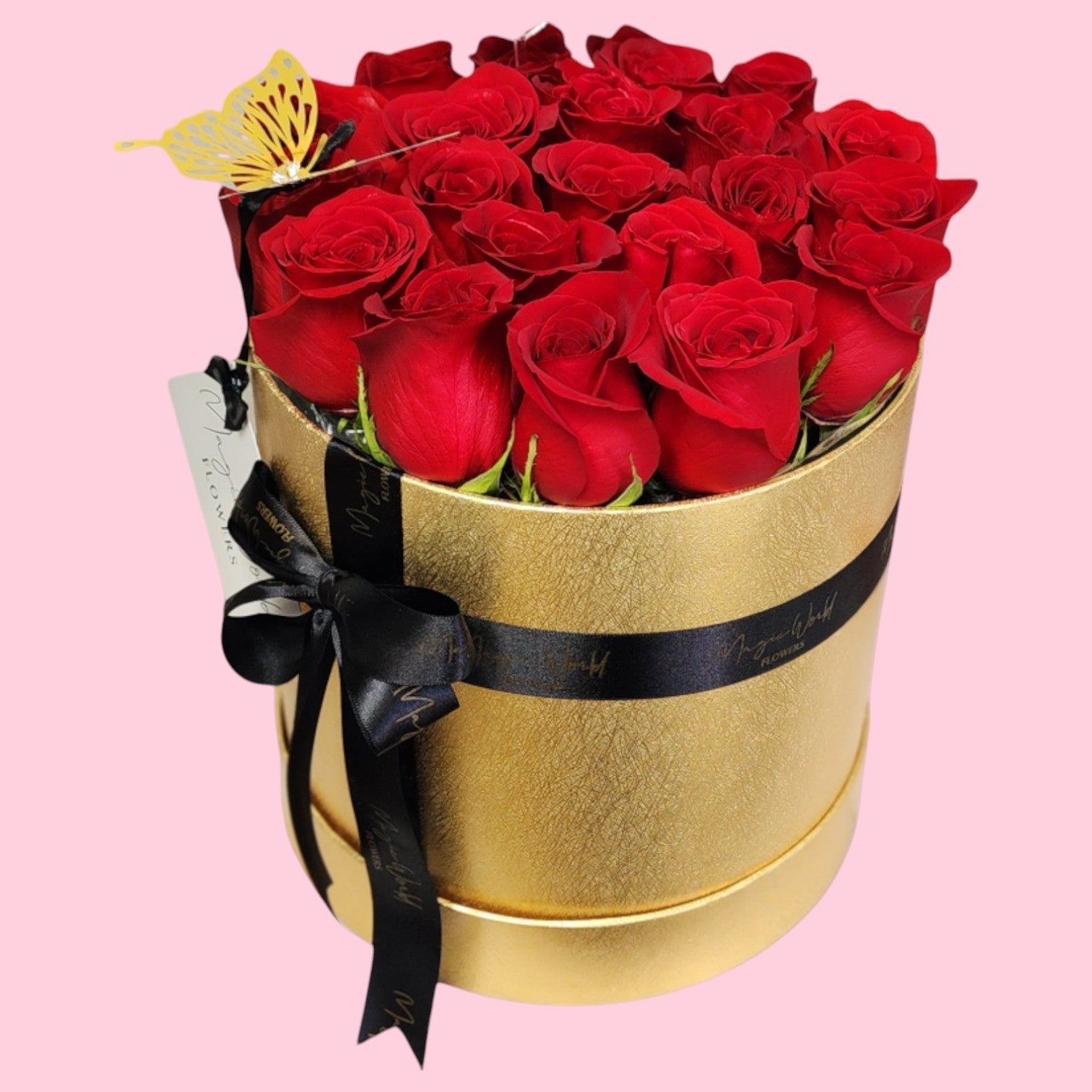 Luxury Bloom Box - Gold Cylinder - Magic World Flowers
