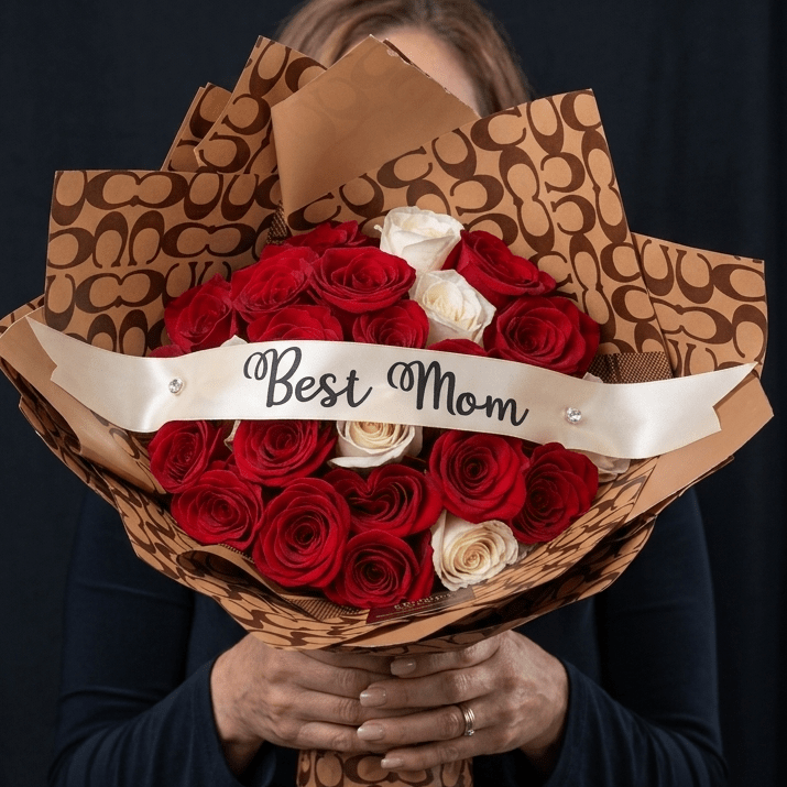 Madison Bouquet | 25 Red & White Roses — Mother's Day - Magic World Flowers