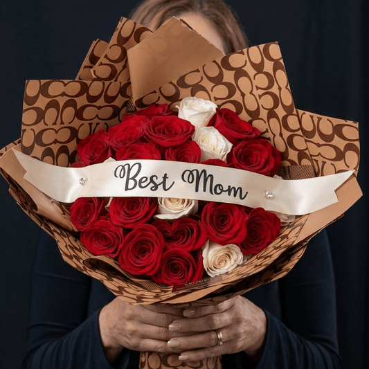 Madison Bouquet | 25 Red & White Roses — Mother's Day - Magic World Flowers