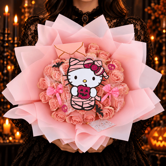 Mummy Kitty Blush Bouquet - Halloween Ramo Buchon - Magic World Flowers