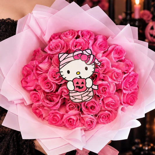 Mummy Kitty Blush Bouquet - Halloween Ramo Buchon - Magic World Flowers