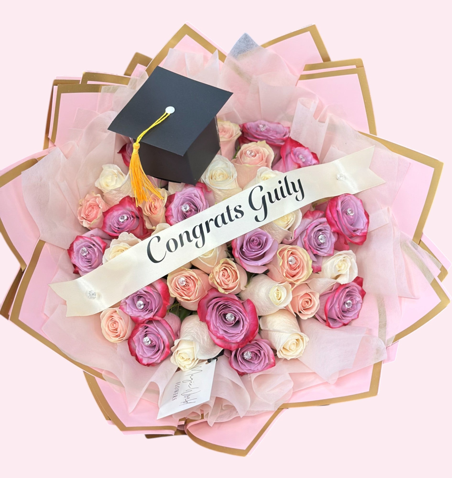 Pastel Roses with Crystals – Graduation Flowers - Magic World Flowers