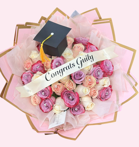 Pastel Roses with Crystals – Graduation Flowers - Magic World Flowers