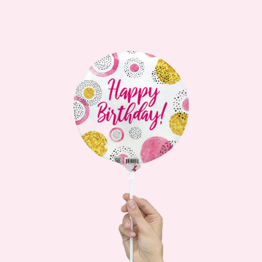Pink & Gold Dots Happy Birthday – 9” Foil Balloon - Magic World Flowers
