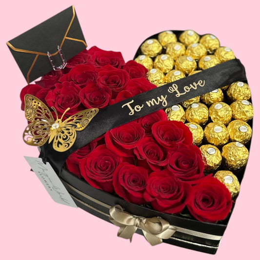 Premium Sweet Heart Box - Style Half and Half - Magic World Flowers