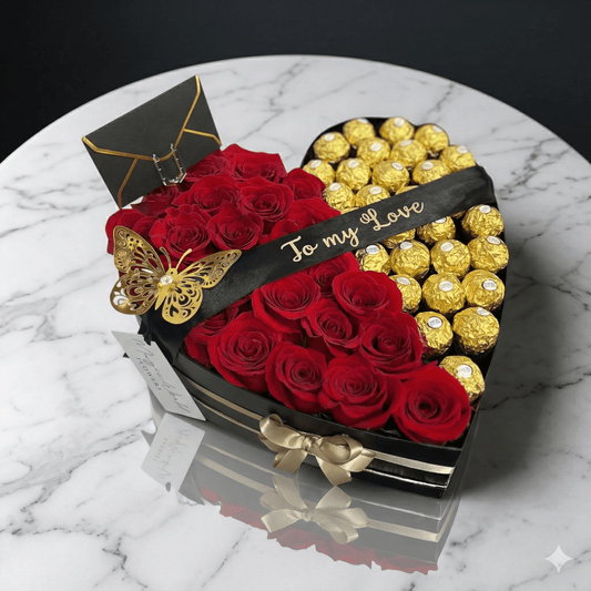 Premium Sweet Heart Box - Style Half and Half - Magic World Flowers