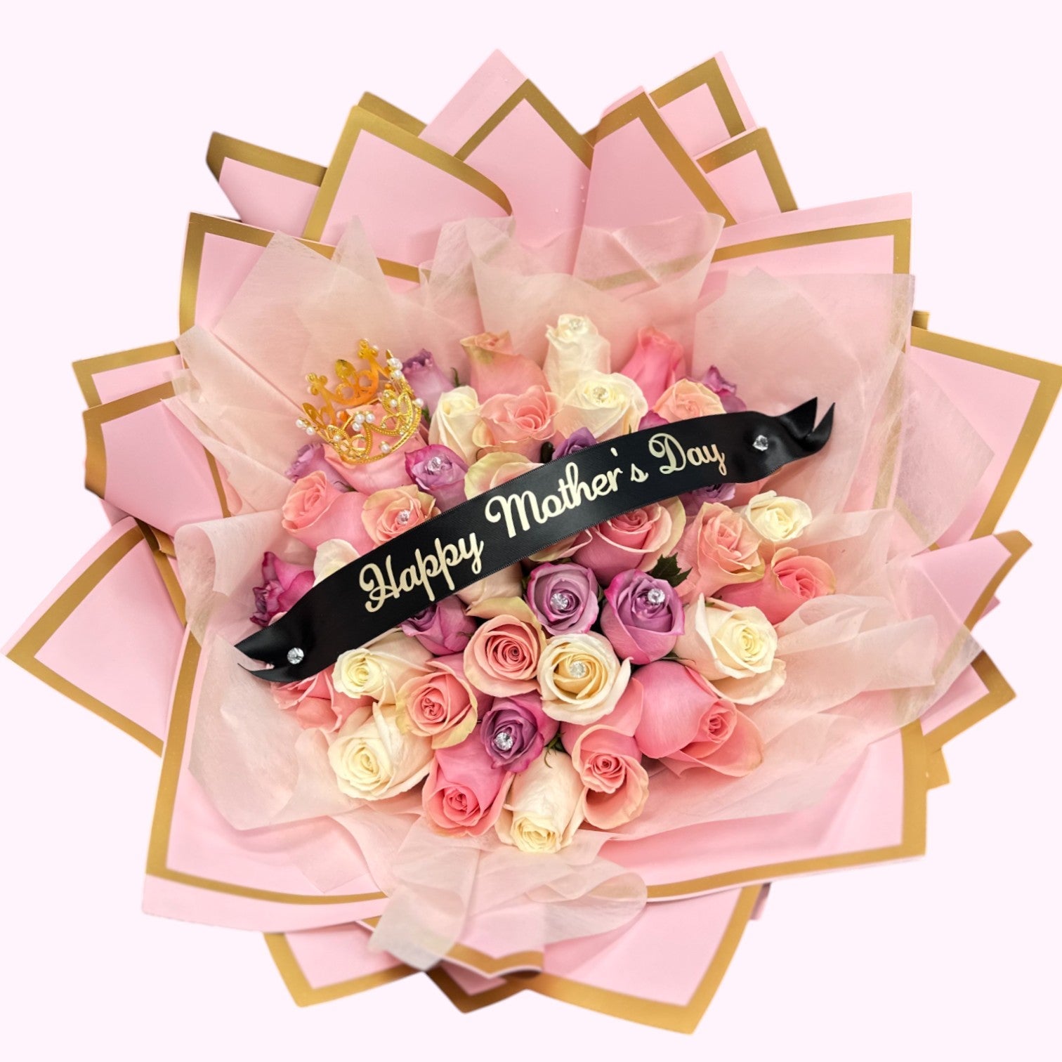 Princess Ramo Buchon – 36 Roses, Crown & Crystals - Mother's Day Collection - Magic World Flowers
