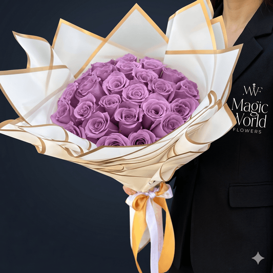 Ramo Buchon - Classic Hand Bouquet of Lavender Roses (Available Shade of the Day) - Magic World Flowers