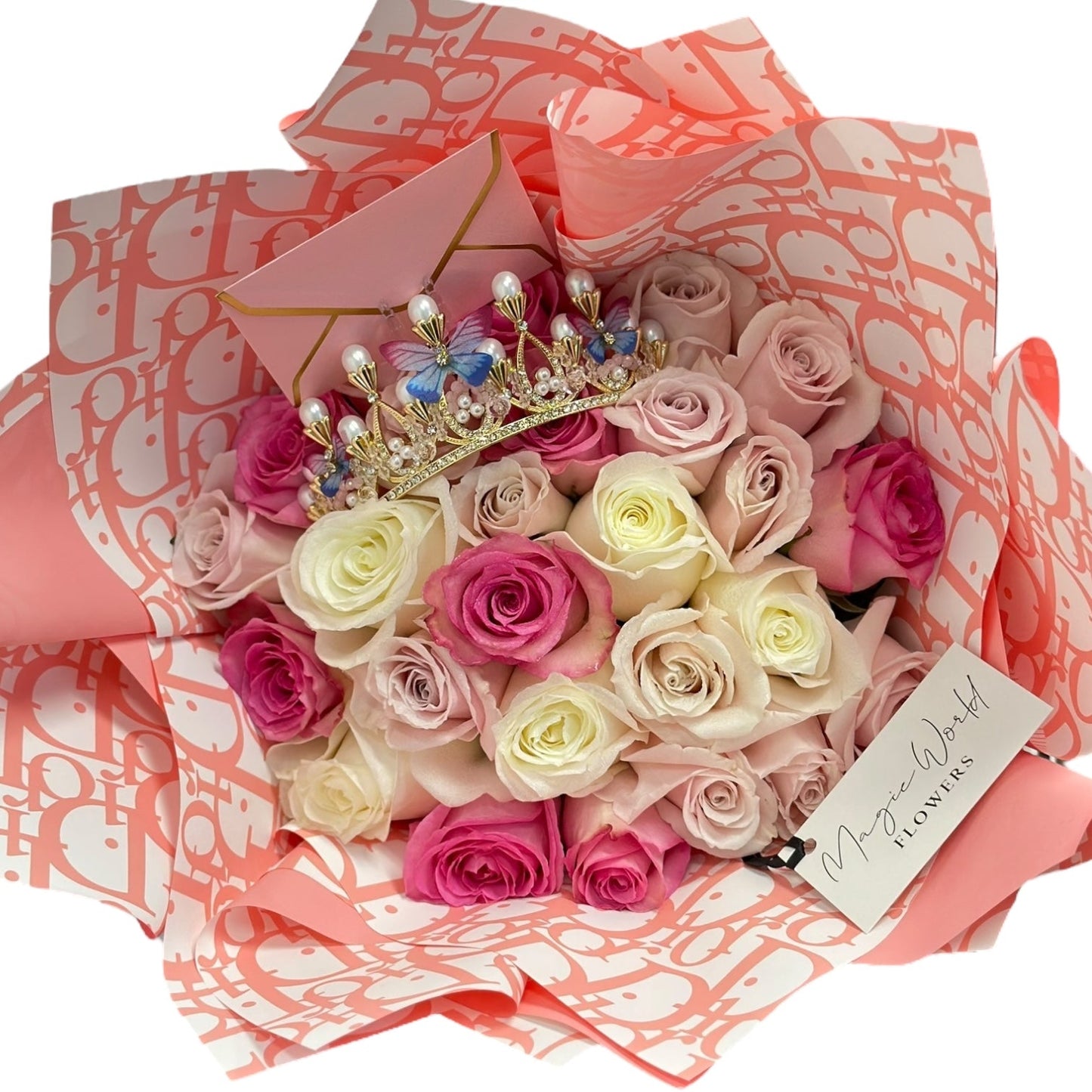 Ramo Buchon - Classic Hand Bouquet of Mixed colors Roses - Magic World Flowers