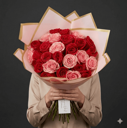Ramobuchon Roses Simple Ramo Buchon - Classic Hand Bouquet of Pink & Red Roses – Magic World ...