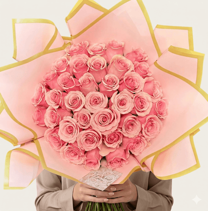 Ramo Buchon - Classic Hand Bouquet of Pink Roses - Magic World Flowers