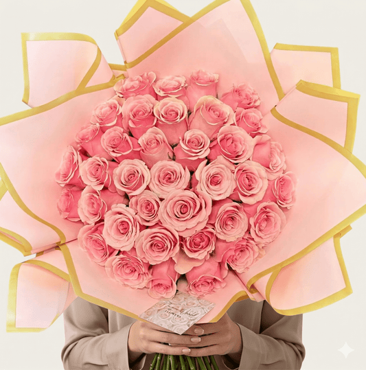 Ramo Buchon - Classic Hand Bouquet of Pink Roses - Magic World Flowers