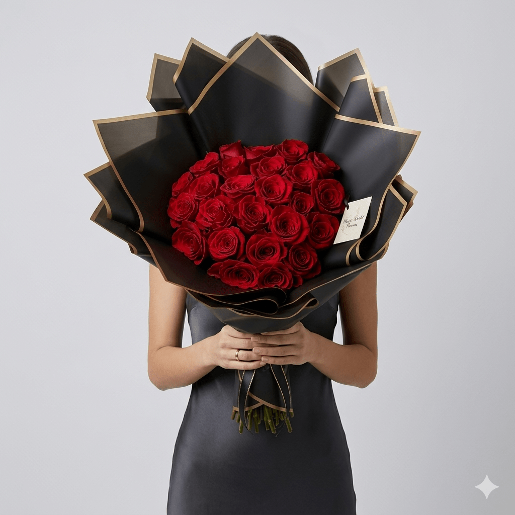 Ramo Buchon - Classic Hand Bouquet of Red Roses - Magic World Flowers