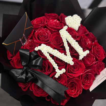Ramo Buchon - Initial Hand Bouquet of Red Roses - Magic World Flowers