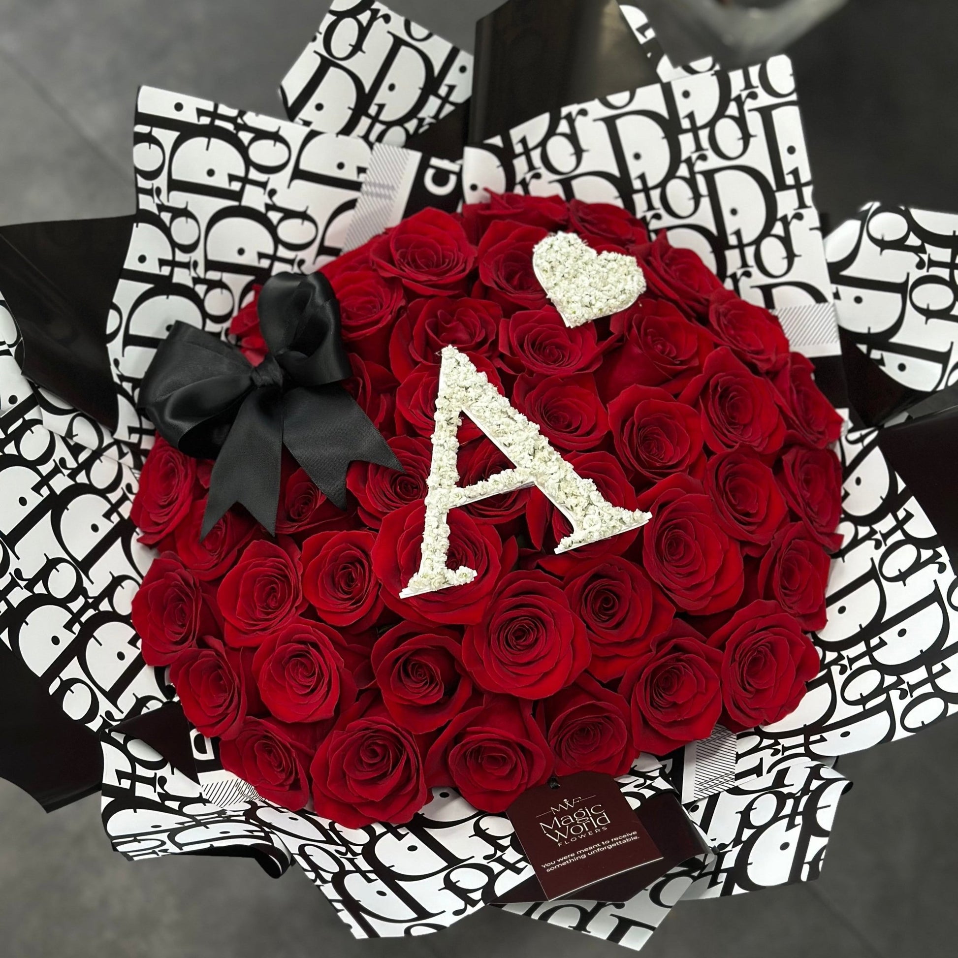 Ramo Buchon - Initial Hand Bouquet of Red Roses - Magic World Flowers