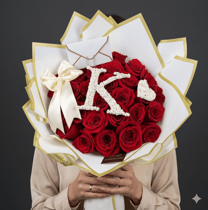 Ramo Buchon - Initial Hand Bouquet of Red Roses - Magic World Flowers