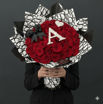 Ramo Buchon - Initial Hand Bouquet of Red Roses - Magic World Flowers