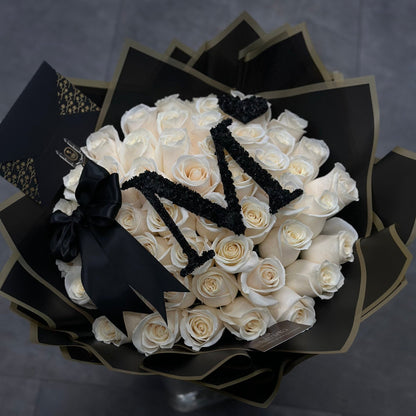 Ramo Buchon - Initial Hand Bouquet of White Roses - Magic World Flowers