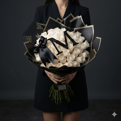 Ramo Buchon - Initial Hand Bouquet of White Roses - Magic World Flowers