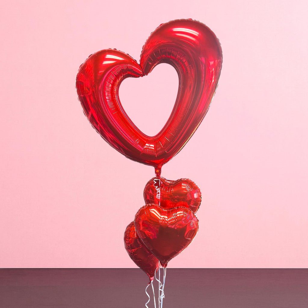 Romantic Open Red Heart - Balloon Bouquet - Magic World Flowers