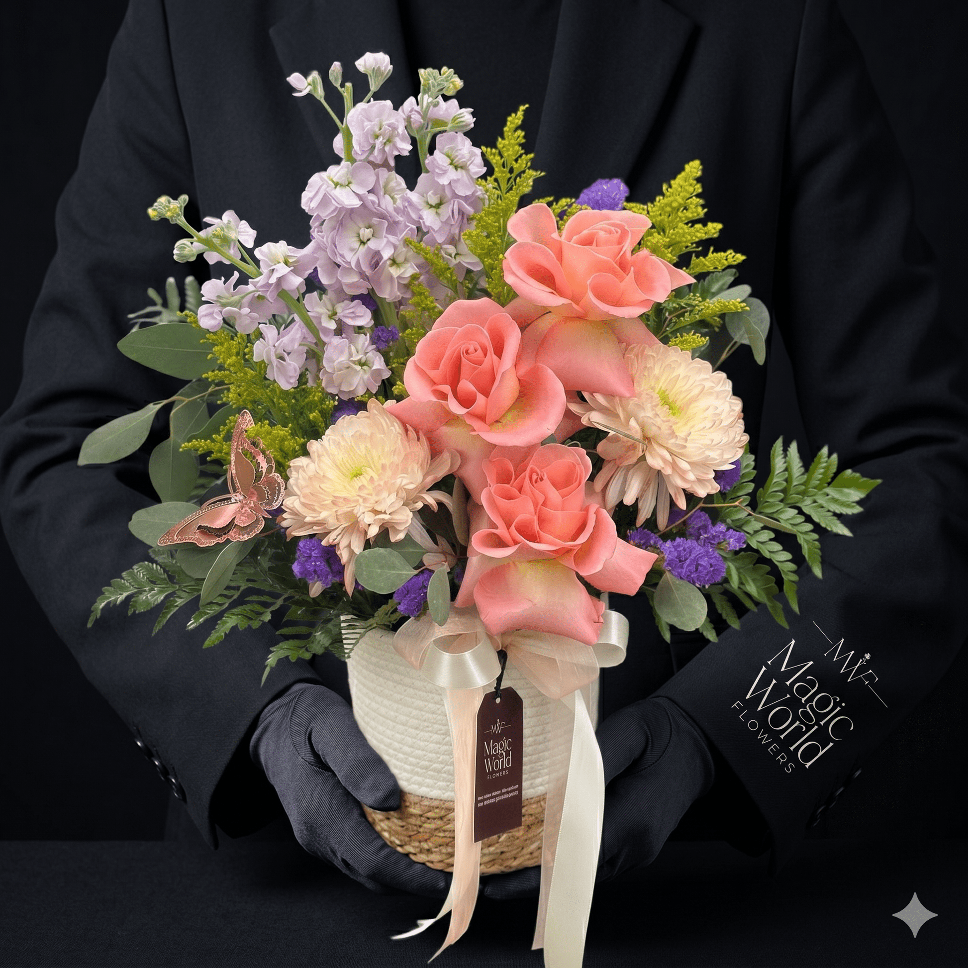 Soft Landing | Modern Blooms Basket - Magic World Flowers