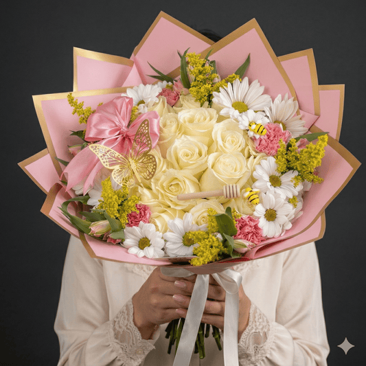 Sweet as Honey Bouquet | 25 White Roses - Limited Edition - Magic World Flowers