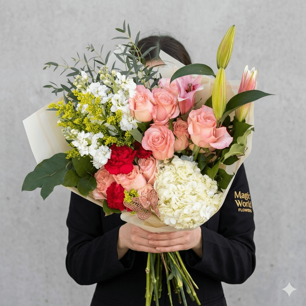 Tall Mix Modern Bouquet of Fresh Flowers - Special – Magic World Flowers