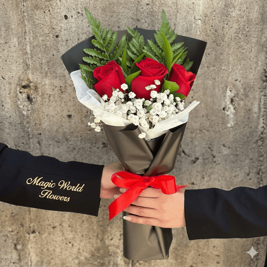Three Roses Bouquet (Choose Your Color) — Special - Magic World Flowers